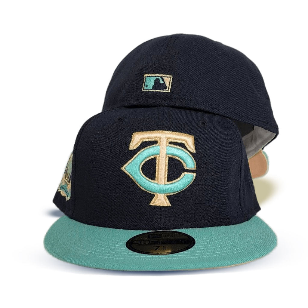 Navy Blue Minnesota Twins Mint Visor Peach Bottom 60th Anniversary Side Patch New Era 59Fifty Fitted