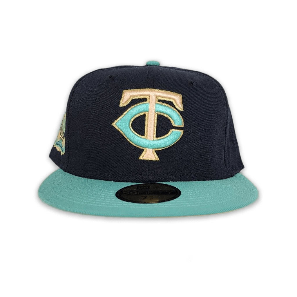 Navy Blue Minnesota Twins Mint Visor Peach Bottom 60th Anniversary Side Patch New Era 59Fifty Fitted