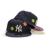 Navy Blue New York Yankees Flower Pattern Pink Bottom Side Patch New Era 59Fifty Fitted