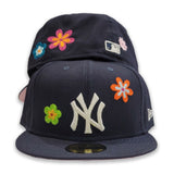 Navy Blue New York Yankees Flower Pattern Pink Bottom Side Patch New Era 59Fifty Fitted