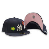 Navy Blue New York Yankees Flower Pattern Pink Bottom Side Patch New Era 59Fifty Fitted