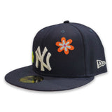 Navy Blue New York Yankees Flower Pattern Pink Bottom Side Patch New Era 59Fifty Fitted