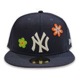 Navy Blue New York Yankees Flower Pattern Pink Bottom Side Patch New Era 59Fifty Fitted