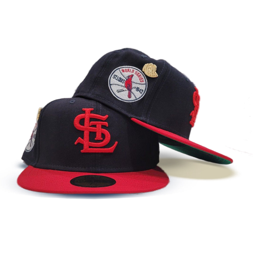 Navy Blue St. Louis Cardinals Red Visor Green Bottom 1942 World Series Side Patch 59FIFTY Day New Era 59FIFTY Fitted 71/8