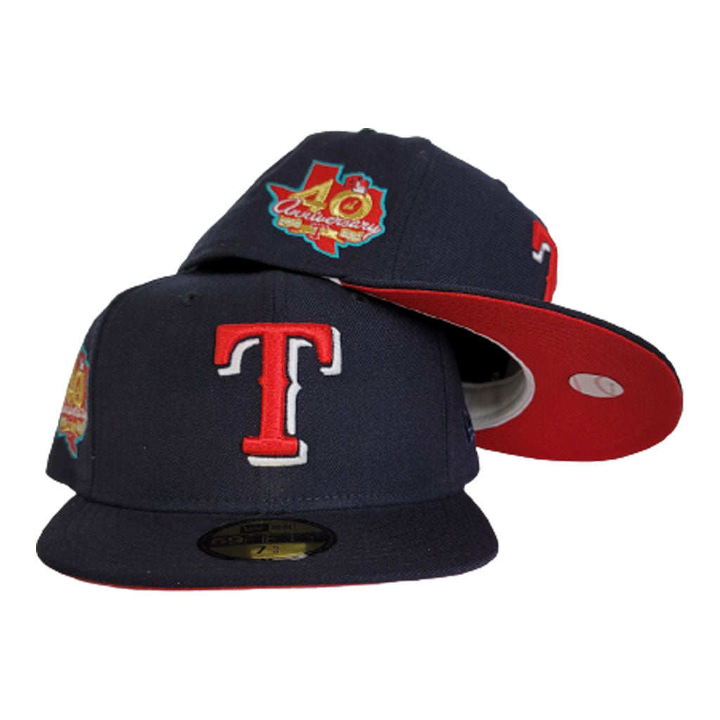 Navy Blue Texas Rangers Red Bottom 40th Anniversary Side Patch New Era 59Fifty Fitted