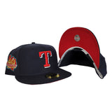 Navy Blue Texas Rangers Red Bottom 40th Anniversary Side Patch New Era 59Fifty Fitted