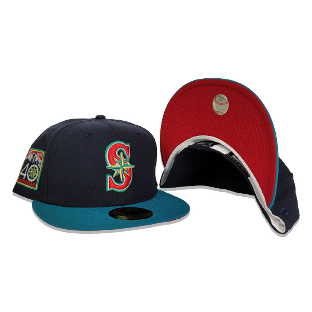 Navy Seattle Mariners Red Bottom 40th Anniversary Side Patch New Era 59Fifty Fitted