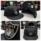 New Era 950 Black Metal Badge Shield NFL Oakland Raiders Strapback hat Snapback