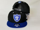 New Era NFL Shield Oakland Raiders 9Fifty Snapback Hat Dark Black / Royal Blue