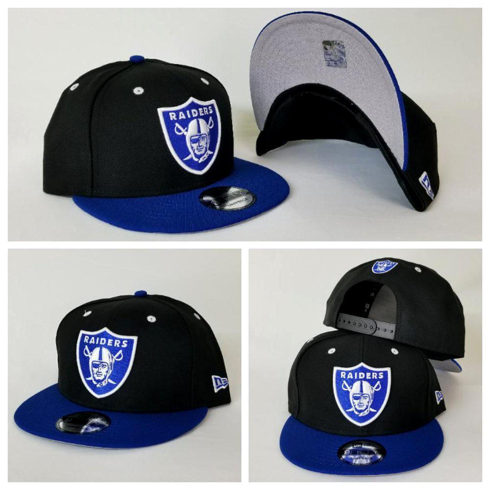 New Era NFL Shield Oakland Raiders 9Fifty Snapback Hat Dark Black / Royal Blue