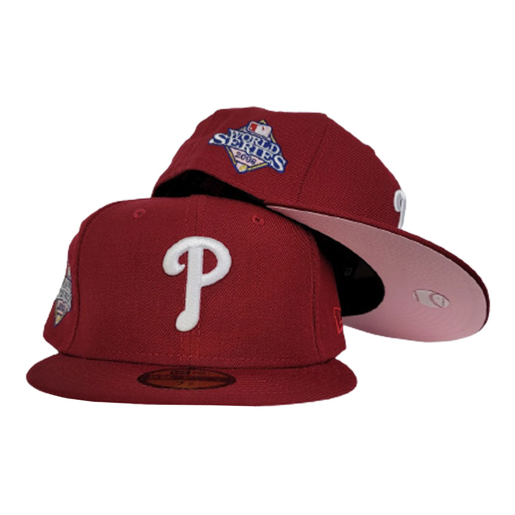 New Era Pink Bottom Burgundy Philadelphia Phillies 2008 World Series Side Patch Fitted Hat
