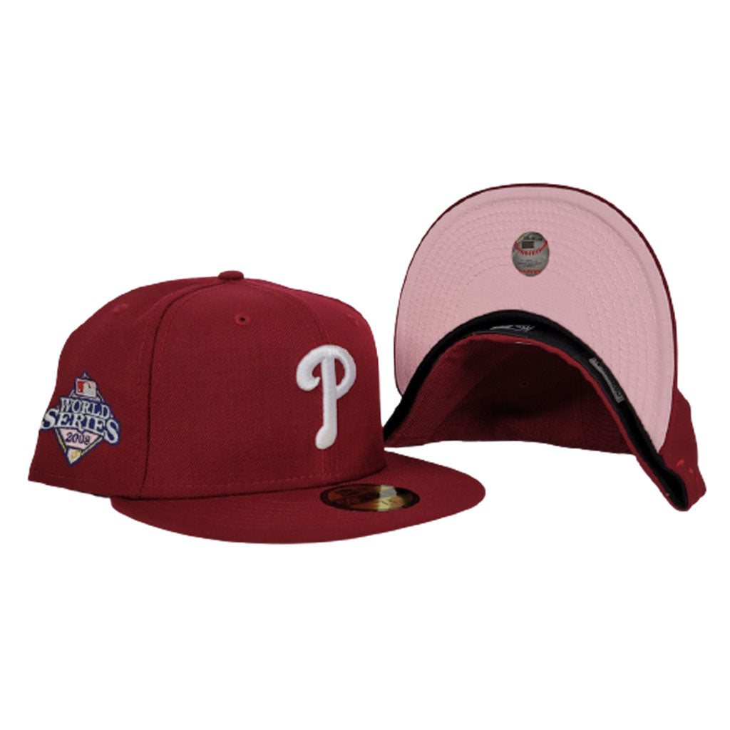 New Era Pink Bottom Burgundy Philadelphia Phillies 2008 World Series Side Patch Fitted Hat