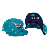 New Era Teal Star Scatter Charlotte Hornets Snapback hat