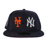 New York Yankees X New York Mets X Navy Blue 2000 Subway Series Pink Bottom New Era 59Fifty Fitted Hat