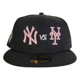 New York Yankees vs New York Mets Black 2000 World Series Pink Bottom New Era 59Fifty Fitted