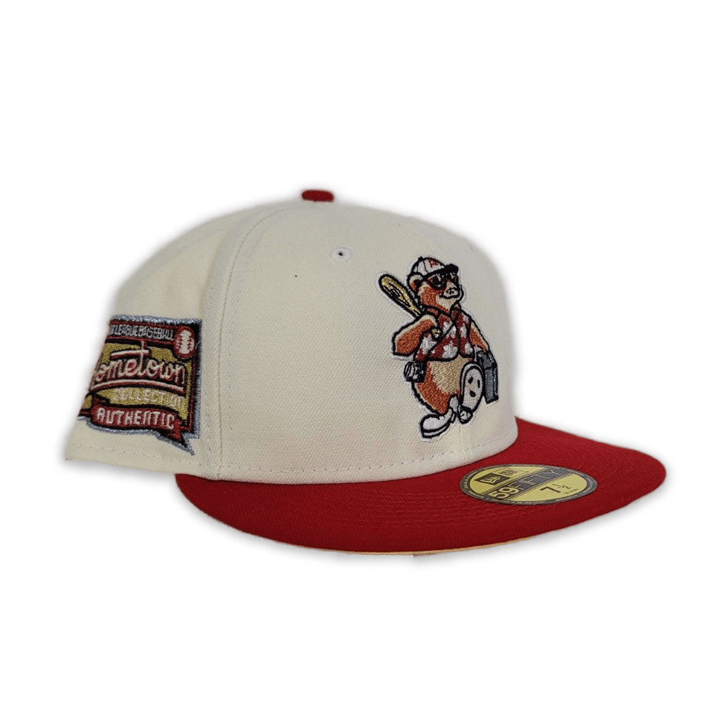 Off White Asheville Tourists Red Visor Soft Yellow Bottom Hometown Collection side Patch New Era 59Fifty Fitted