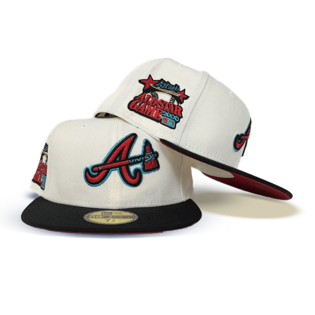 Off White Atlanta Braves Black Visor Red Bottom 2000 All Star Game Side Patch New Era 59Fifty Fitted