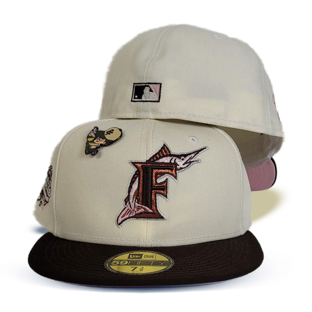 Off White Brown Visor Florida Marlins Pink Bottom 2003 World Series Side Patch New Era 59Fifty Fitted