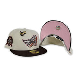 Off White Brown Visor Los Angeles Angels Pink Bottom 50th Anniversary Side Patch New Era 59Fifty Fitted