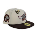 Off White Brown Visor Los Angeles Angels Pink Bottom 50th Anniversary Side Patch New Era 59Fifty Fitted