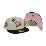 Off White Brown Visor Milwaukee Brewers Pink Bottom 2002 All Star Game Side Patch New Era 59Fifty Fitted