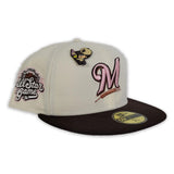 Off White Brown Visor Milwaukee Brewers Pink Bottom 2002 All Star Game Side Patch New Era 59Fifty Fitted