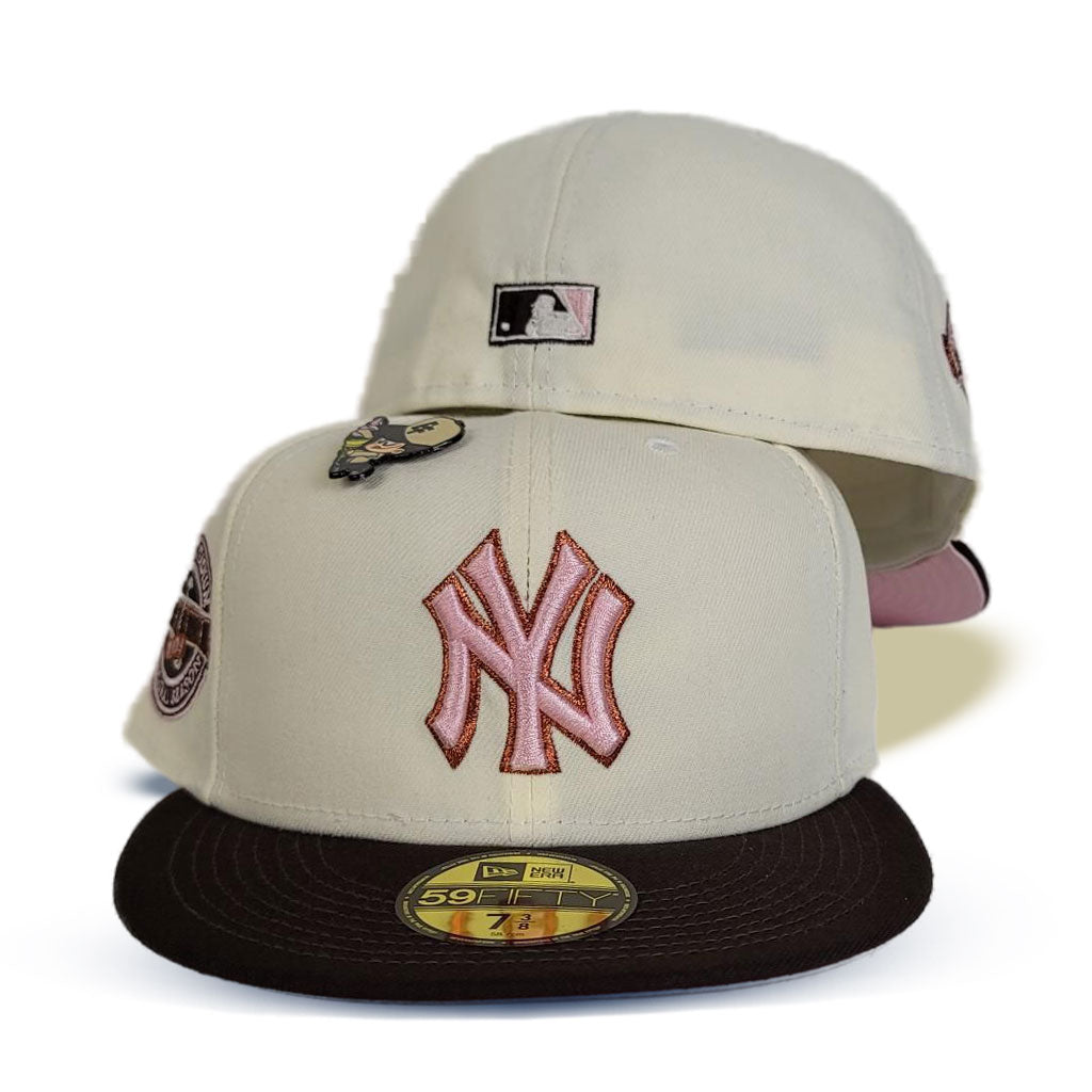 Off White Brown Visor New York Yankees Pink Bottom 2009 Inaugural Season Side Patch New Era 59Fifty Fitted
