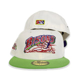 Off White Buffalo Bisons Lime Green Visor Purple Bottom 30th Seasons Side Patch New Era 59Fifty Fitted