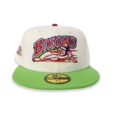 Off White Buffalo Bisons Lime Green Visor Purple Bottom 30th Seasons Side Patch New Era 59Fifty Fitted
