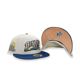 Off White Buffalo Bisons Sea Blue Visor Peach Bottom 25th Years Side Patch New Era 59Fifty Fitted