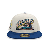 Off White Buffalo Bisons Sea Blue Visor Peach Bottom 25th Years Side Patch New Era 59Fifty Fitted