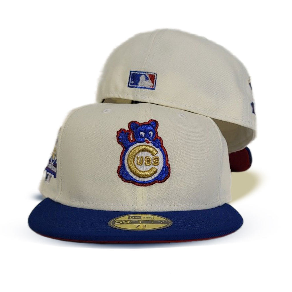 Off White Chicago Cubs Blue Visor Red Bottom 1990 All Star Game Side Patch New Era 59Fifty Fitted