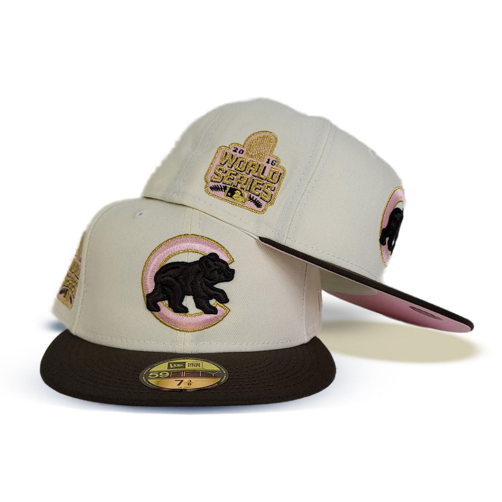 Off White Chicago Cubs Brown Visor Pink Bottom 1968 World Champions Side Patch New Era 59Fifty Fitted