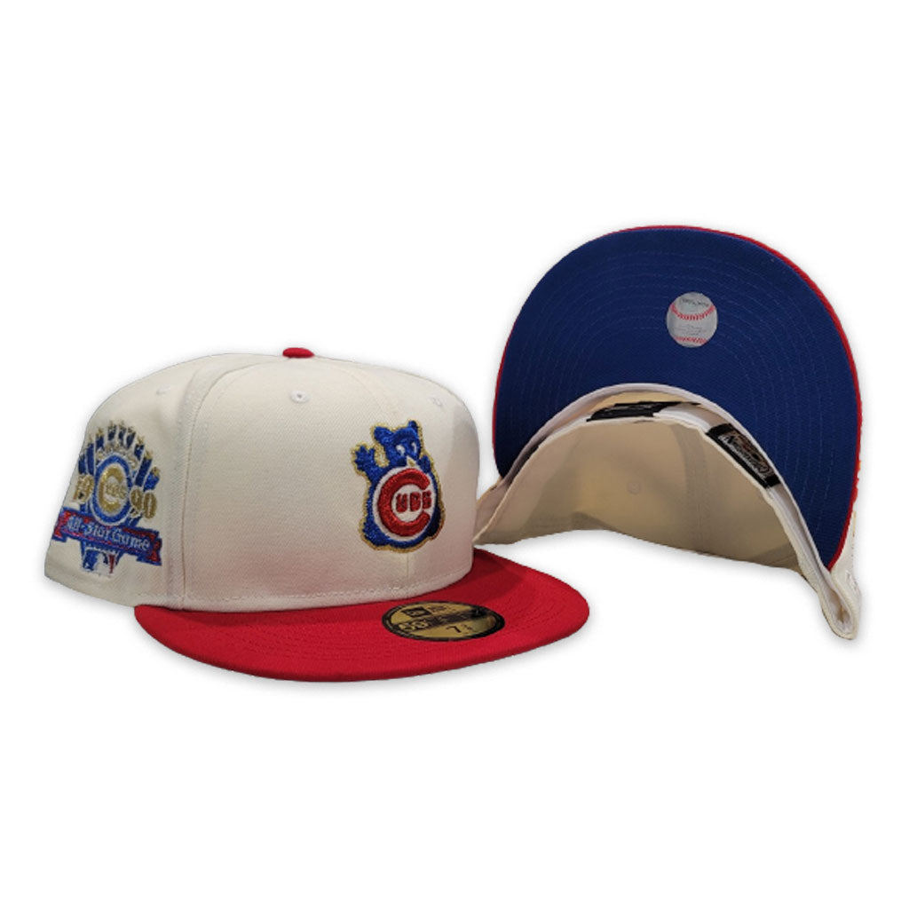 Off White Chicago Cubs Red Visor Royal blue Bottom 1990 All Star Game Side Patch New Era 59Fifty Fitted