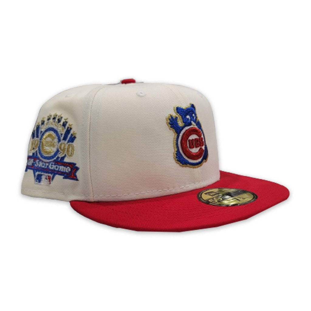 Off White Chicago Cubs Red Visor Royal blue Bottom 1990 All Star Game Side Patch New Era 59Fifty Fitted
