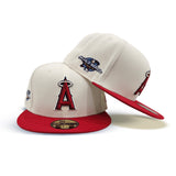Off White Los Angeles Angels Red Visor Gray Bottom 2001 World Series Side Patch New Era 59Fifty Fitted