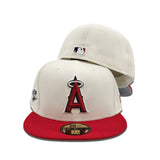 Off White Los Angeles Angels Red Visor Gray Bottom 2001 World Series Side Patch New Era 59Fifty Fitted