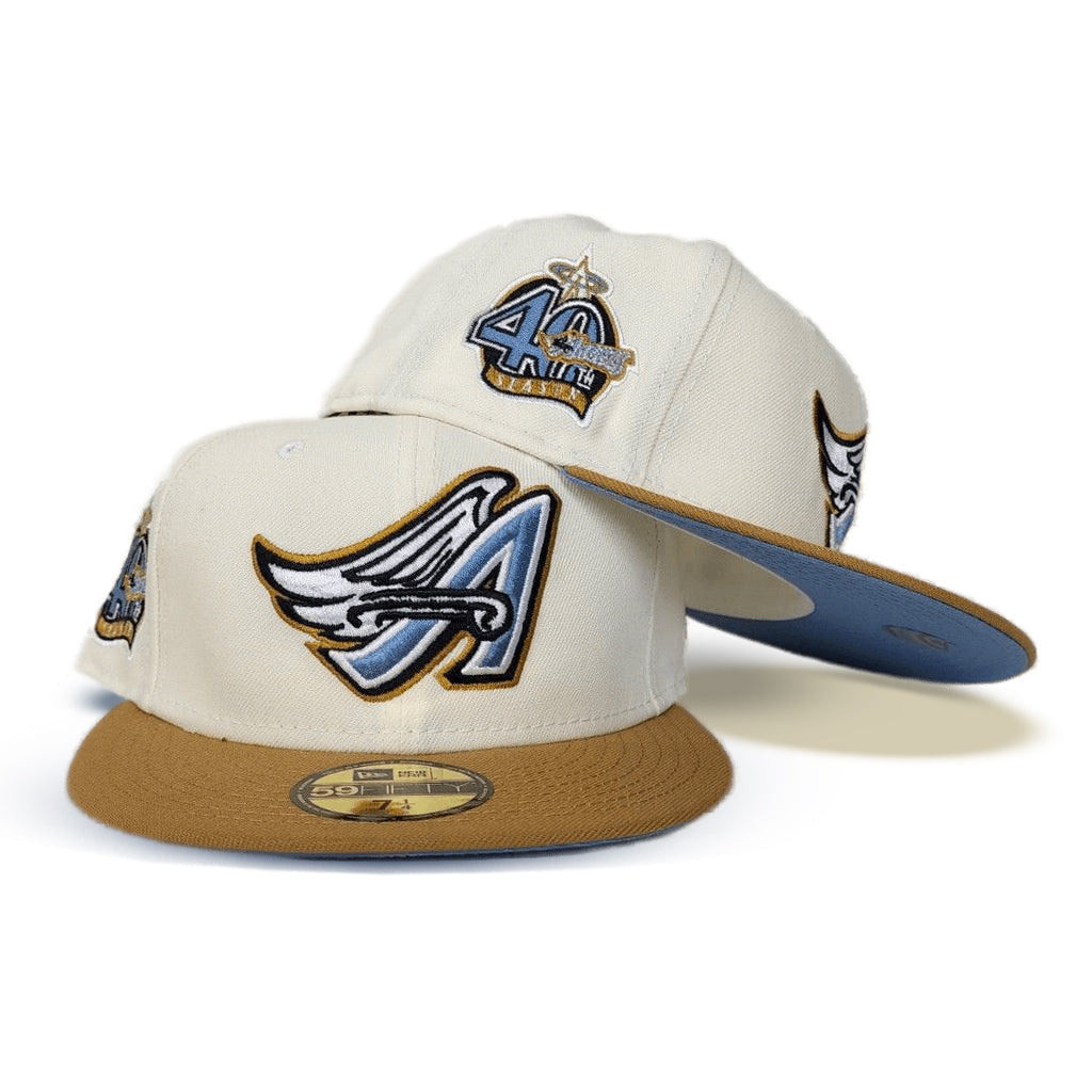Off White Los Angeles Angels Tan VisorIcy Blue Bottom 40th Season Side Patch New Era 59Fifty Fitted
