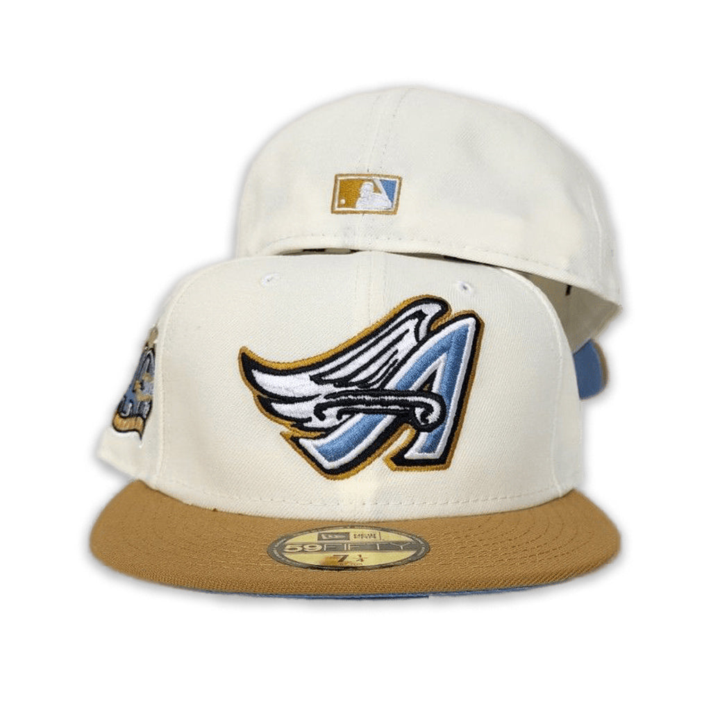 Off White Los Angeles Angels Tan VisorIcy Blue Bottom 40th Season Side Patch New Era 59Fifty Fitted