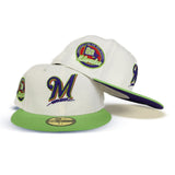 Off White Milwaukee Brewers Lime Green Visor Purple Bottom 82nd Anniversary Side Patch New Era 59Fifty Fitted