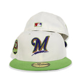 Off White Milwaukee Brewers Lime Green Visor Purple Bottom 82nd Anniversary Side Patch New Era 59Fifty Fitted