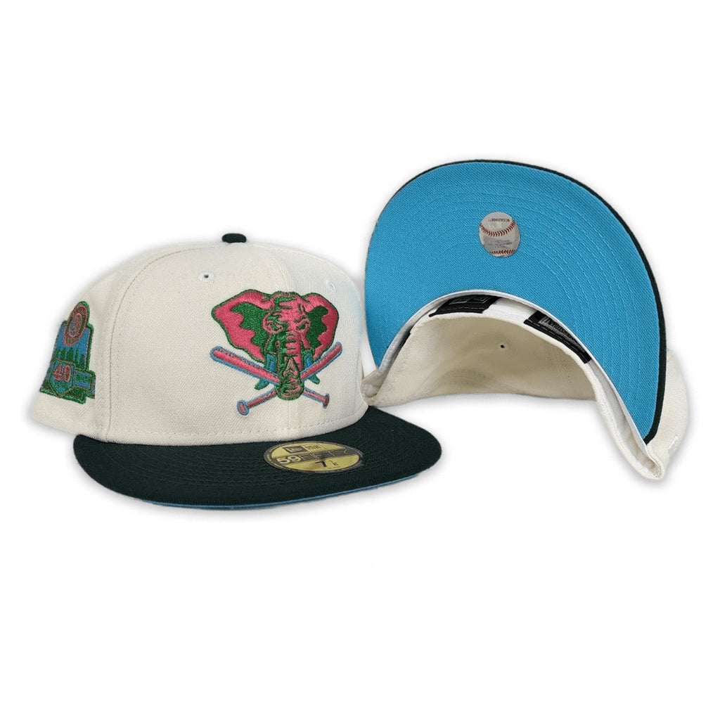 Off White Oakland Athletics Green Visor Vice Blue Bottom 40th Anniversary Side Patch New Era 59Fifty Fitted