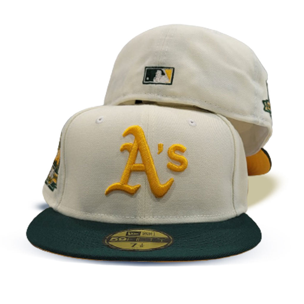 Off White Oakland Athletics Dark Green Visor Yellow Bottom 40th Anniversary  Side Patch New Era 59Fifty Fitted