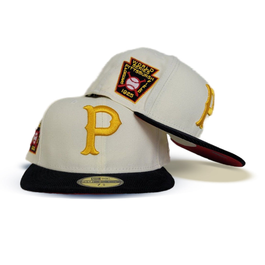 Off White Pittsburgh Pirates Black Corduroy Visor Red Bottom 1925 World Series Side Patch New Era 59Fifty Fitted