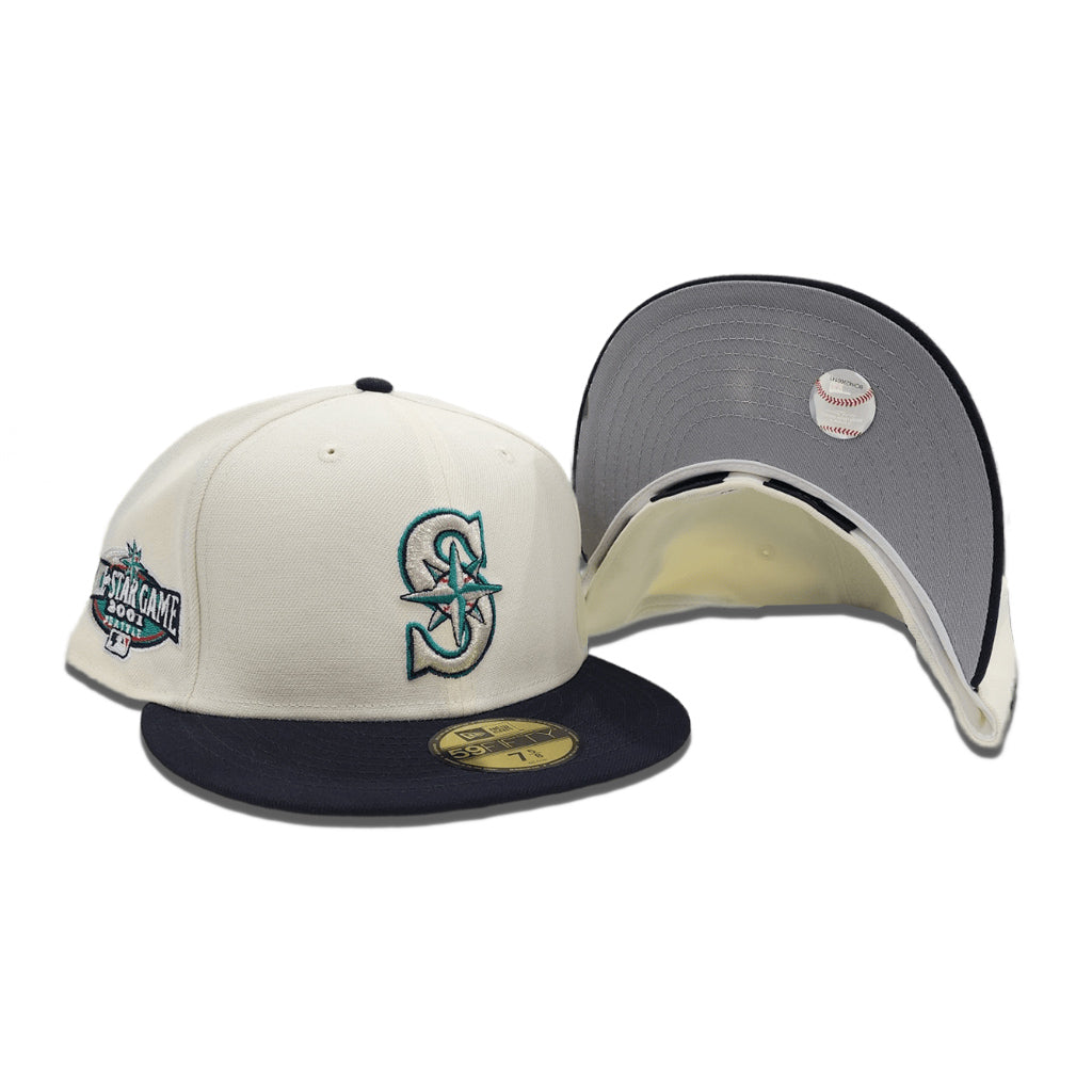 Seattle Mariners 2001 All Star Game New Era 59FIFTY Fitted Hat (oceanside Blue Snow White Green Under BRIM) 7 3/8