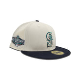 Off White Seattle Mariners Navy Blue Visor Gray Bottom 2001 All Star Game Side Patch New Era 59Fifty Fitted