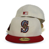 Off White Seattle Mariners Red Visor Soft Yellow Bottom 30th Anniversary side Patch New Era 59Fifty Fitted