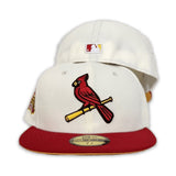 Off White St. Louis Cardinals Red Visor Yellow Bottom Busch Stadium Side Patch New Era 59Fifty Fitted