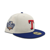 Off White Texas Rangers Royal Blue Visor Gray Bottom 2010 World Series Side Patch New Era 59Fifty Fitted