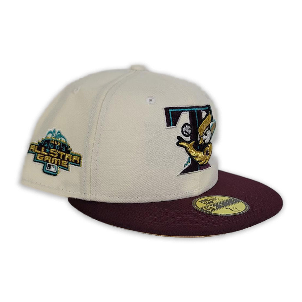 Off White maroon Visor Toronto Blue Jays Gold Bottom 2003 World Series Side Patch New Era 59Fifty Fitted